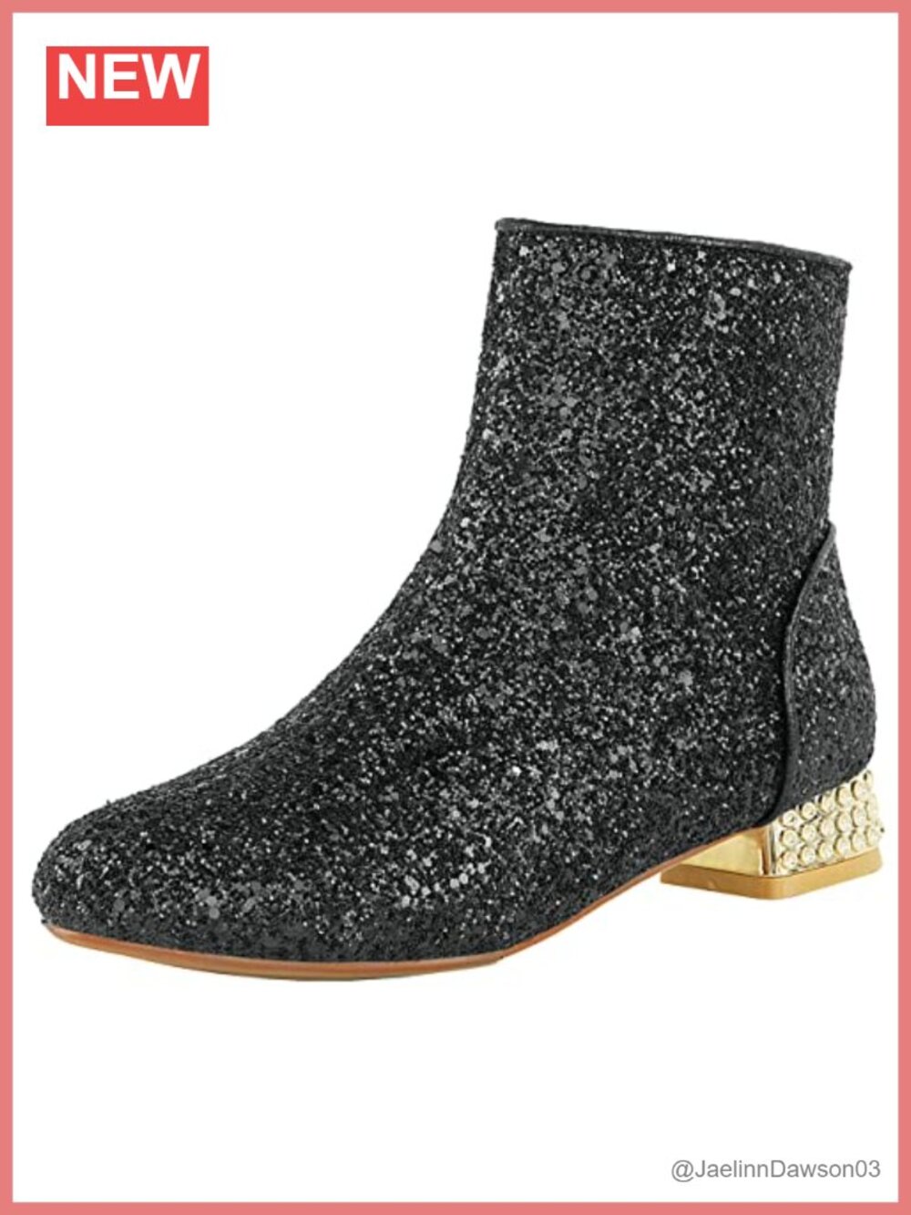 Womens Sequin Ankle Boots Low Heel Sparkly Glitter Booties